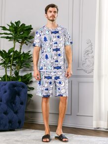 男士滿版卡通圖案休閒服套裝 - 彩色 - 查看 4