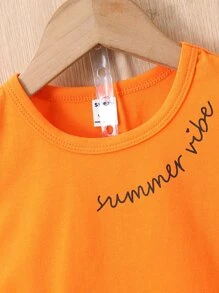 男嬰字母圖案T恤和短褲 - 橘色 - 查看 3