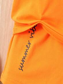 男嬰字母圖案T恤和短褲 - 橘色 - 查看 4