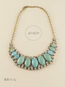 1 Vòng cổ Boho Rhinestone & Hình bầu dục Trang trí yếm Vòng cổ cho phụ nữ để trang trí hàng ngày - Màu xanh nhạt - Xem 4