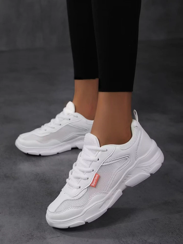 Gaaspaneel Veters aan de voorkant Sneakers , Wit Loopschoenen - Wit - Bekijken 1