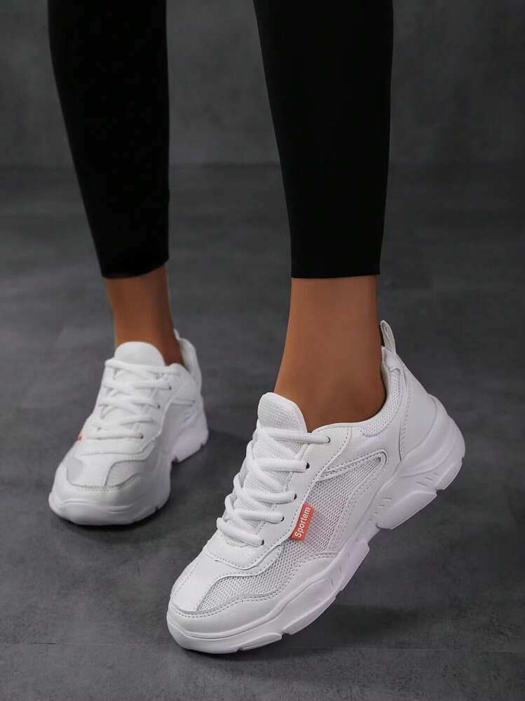 Gaaspaneel Veters aan de voorkant Sneakers , Wit Loopschoenen - Wit - Bekijken 2