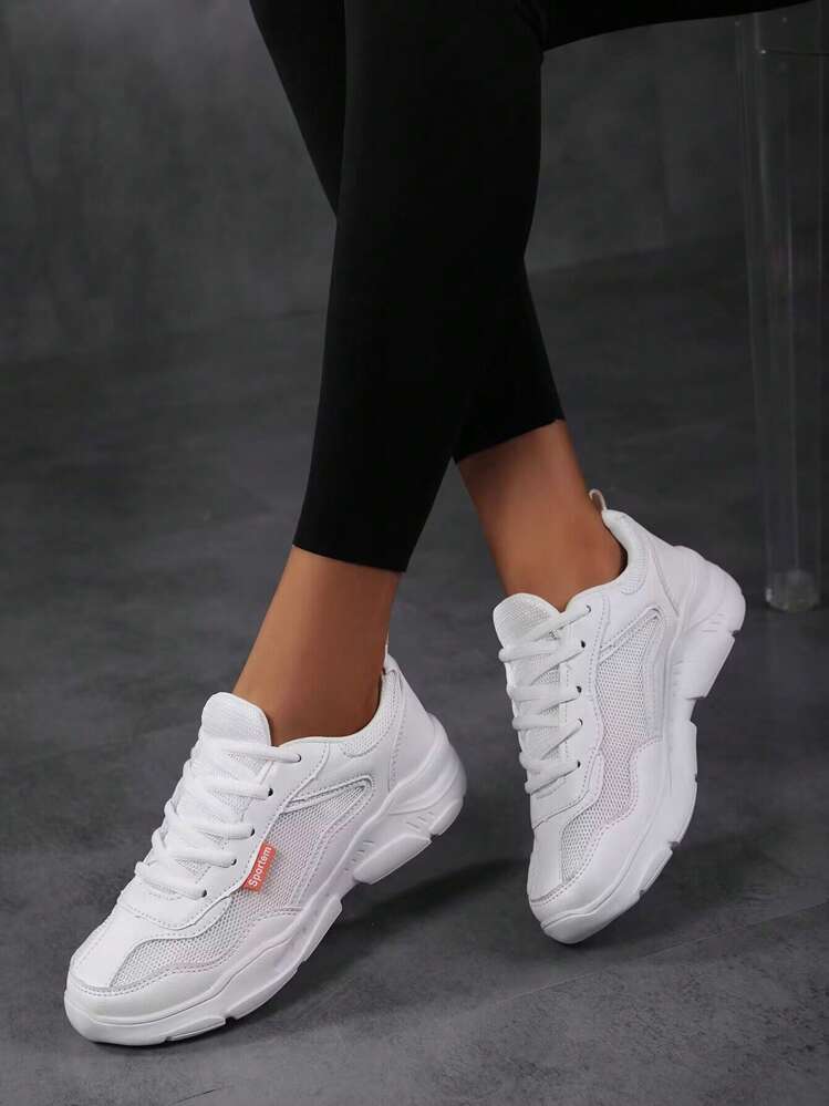 Gaaspaneel Veters aan de voorkant Sneakers , Wit Loopschoenen - Wit - Bekijken 3