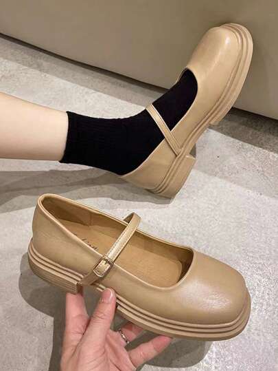 女士方頭瑪麗珍學院戶外平底鞋