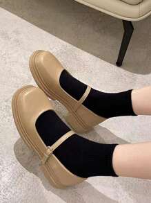 女士方頭瑪麗珍學院戶外平底鞋 - 杏色 - 查看 2