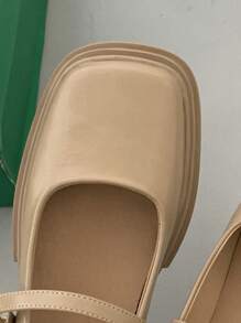 女士方頭瑪麗珍學院戶外平底鞋 - 杏色 - 查看 4