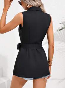 SHEIN Clasi 素色側打結馬甲西裝外套 - 黑色 - 查看 2