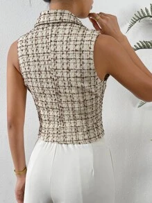 SHEIN Privé Áo khoác  âu phục nữ Nút phía trước Sọc ca rô Thanh lịch - Màu be - Xem 2