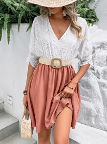 Breezaya Đầm Sò điệp Tranh thêu Khối Màu Boho - Bụi hồng - Xem 1