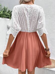 Breezaya Đầm Sò điệp Tranh thêu Khối Màu Boho - Bụi hồng - Xem 2