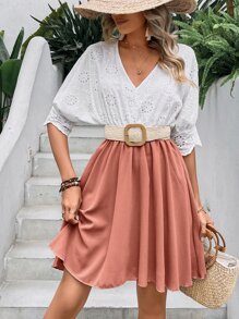 Breezaya Đầm Sò điệp Tranh thêu Khối Màu Boho - Bụi hồng - Xem 4