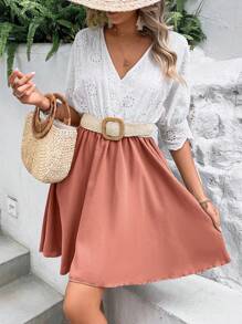 Breezaya Đầm Sò điệp Tranh thêu Khối Màu Boho - Bụi hồng - Xem 5