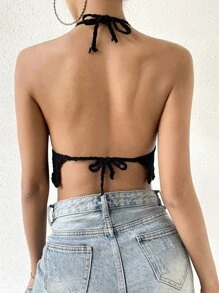 Breezaya Hollow Out Tie Backless Halter Bikini Top Summer