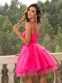 Joyfunear Vestido de tirantes con malla con cinturón