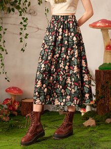 Inna Moreva Fairycore Mushroom Print Ruffle Hem Skirt - Multicolor - View 1