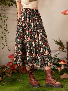 Inna Moreva Fairycore Mushroom Print Ruffle Hem Skirt - Multicolor - View 3