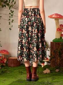 Inna Moreva Fairycore Mushroom Print Ruffle Hem Skirt - Multicolor - View 4