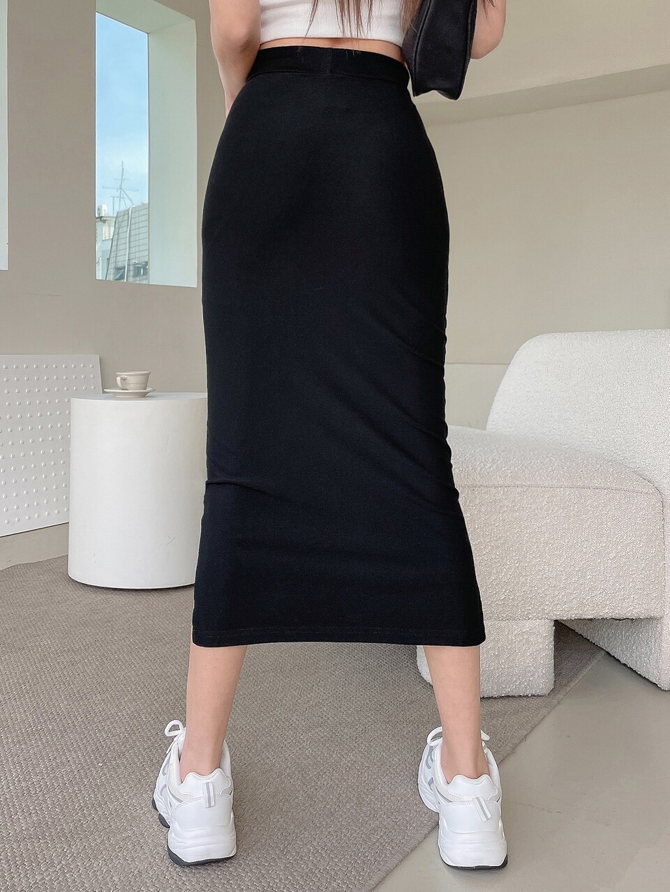 Solid Split Hem Straight Skirt,Pencil Skirt Fall