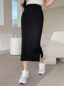 DAZY 纯色开衩直筒半身裙，铅笔裙秋季款