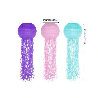 6 Đèn lồng giấy hình sứa màu hồng xanh lá cây xanh lam treo cho chủ đề nàng tiên cá dưới biển nhiệt đới Hawaii trang trí tiệc sinh nhật đại dương,