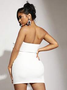 SHEIN SXY Ruffle Trim Tube Bodycon Dress - White - View 2