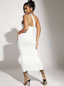 SHEIN SXY 單肩側收褶緊身連衣裙 - 白色 - 查看 2