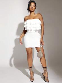 SHEIN SXY Ruffle Trim Tube Bodycon Dress - White - View 5