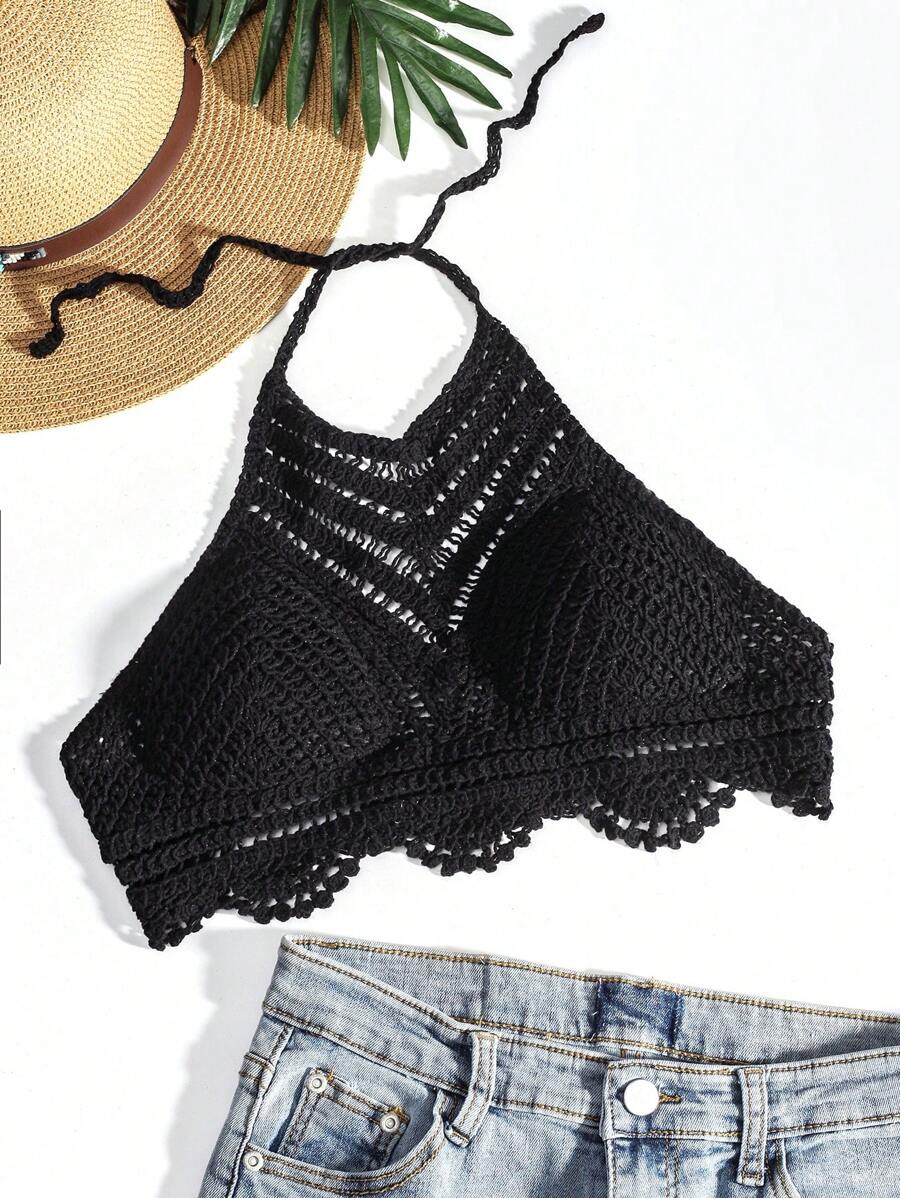 Trelyra 勾織掛脖比基尼上衣 - 黑色 - 查看 1