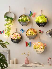 1 pieza Contenedor de plantas con estampado de letra montado en la pared - Blanco - Ver 8