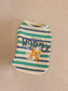 1入組條紋圖案和卡通小熊印花寵物背心適用於狗狗和貓適合夏天 - 彩色 - 查看 5