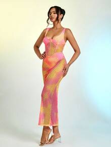 Tie Dye Mesh Cami Dress Without Lingerie Set