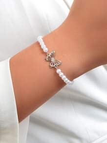 1 PC Thời Trang Kim Cương Giả & Bướm Trang Trí Vòng Tay Ngọc Trai Giả Cho Nữ Trang Trí Hàng Ngày - Bạc - Xem 1