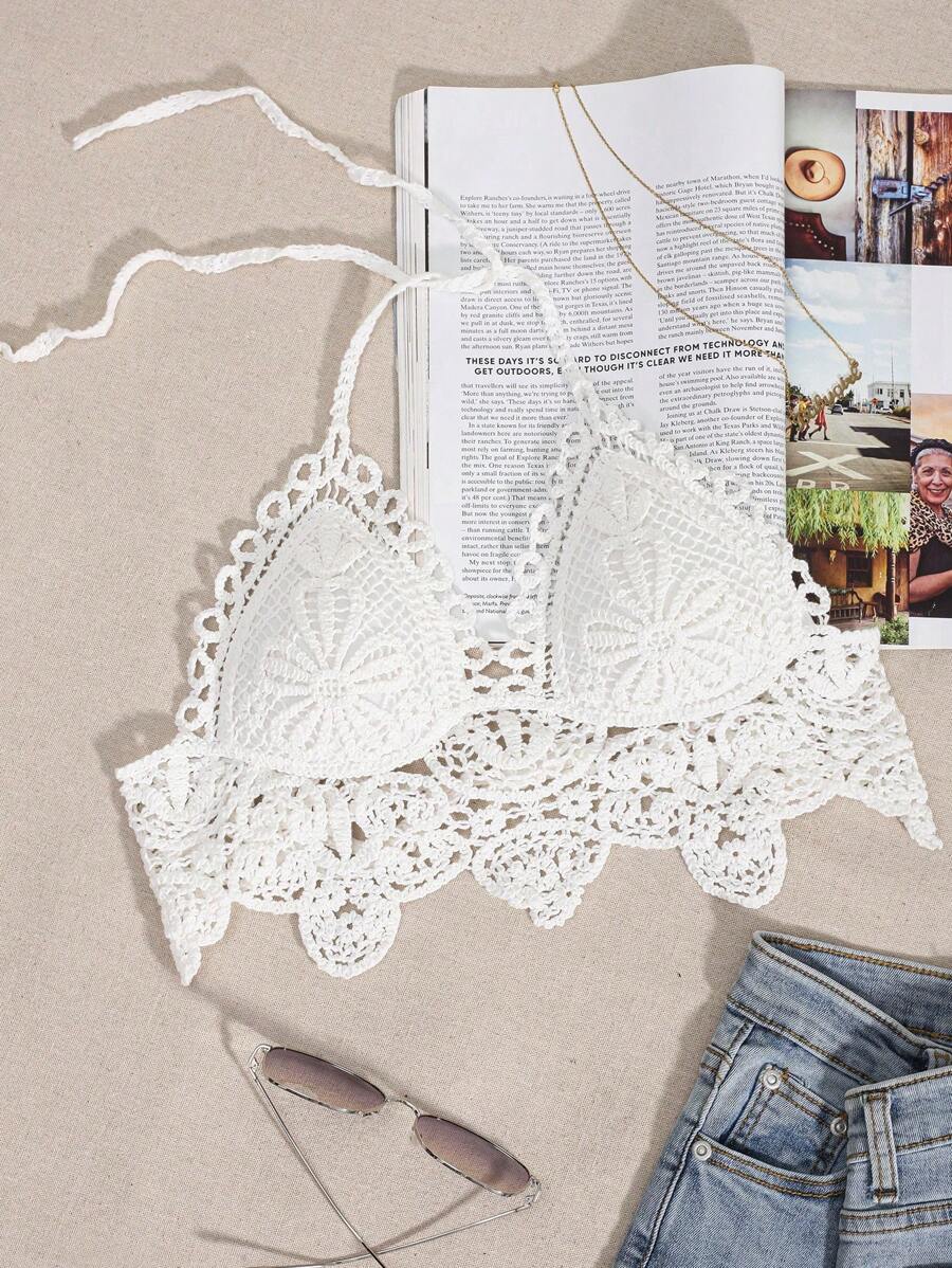 Swim Mod 提花蕾絲吊脖罩衫 - 白色 - 查看 1