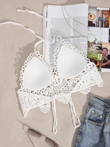 Swim Mod 提花蕾絲吊脖罩衫 - 白色 - 查看 2