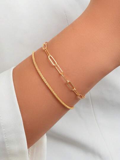 2pcs/Set Fashionable Minimalist Chain Bracelet, Suitable For Women's Daily Wear