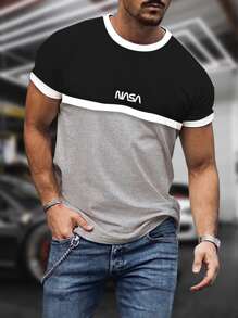 Manfinity Homme Hombres Camiseta con estampado de letra de color combinado - Multicolor - Ver 1