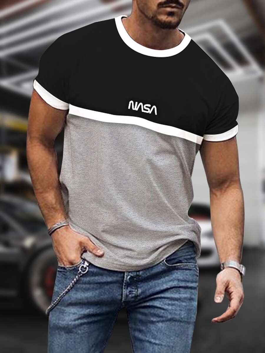 Manfinity Homme Hombres Camiseta con estampado de letra de color combinado - Multicolor - Ver 1