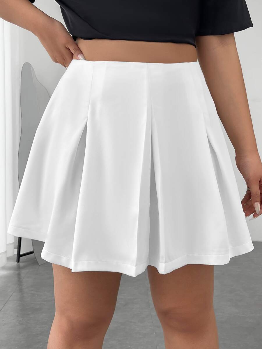 SHEIN EZwear Falda amplia de talle alto con diseño de fruncido - Blanco - Ver 1