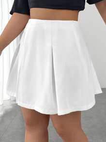 SHEIN EZwear Falda amplia de talle alto con diseño de fruncido - Blanco - Ver 3