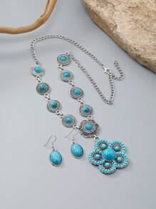 綠松石色花朵裝飾首飾套裝 - 彩色 - 查看 4