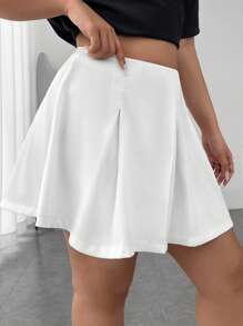 SHEIN EZwear Falda amplia de talle alto con diseño de fruncido - Blanco - Ver 5
