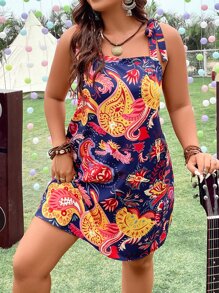 SHEIN Holidaya Vestido de tirantes con estampado de paisley de hombros con cordón - Multicolor - Ver 8