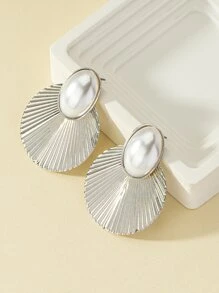 1pair Fashionable Ruched Detail Stud Earrings For Women For Party - Silver - View 2