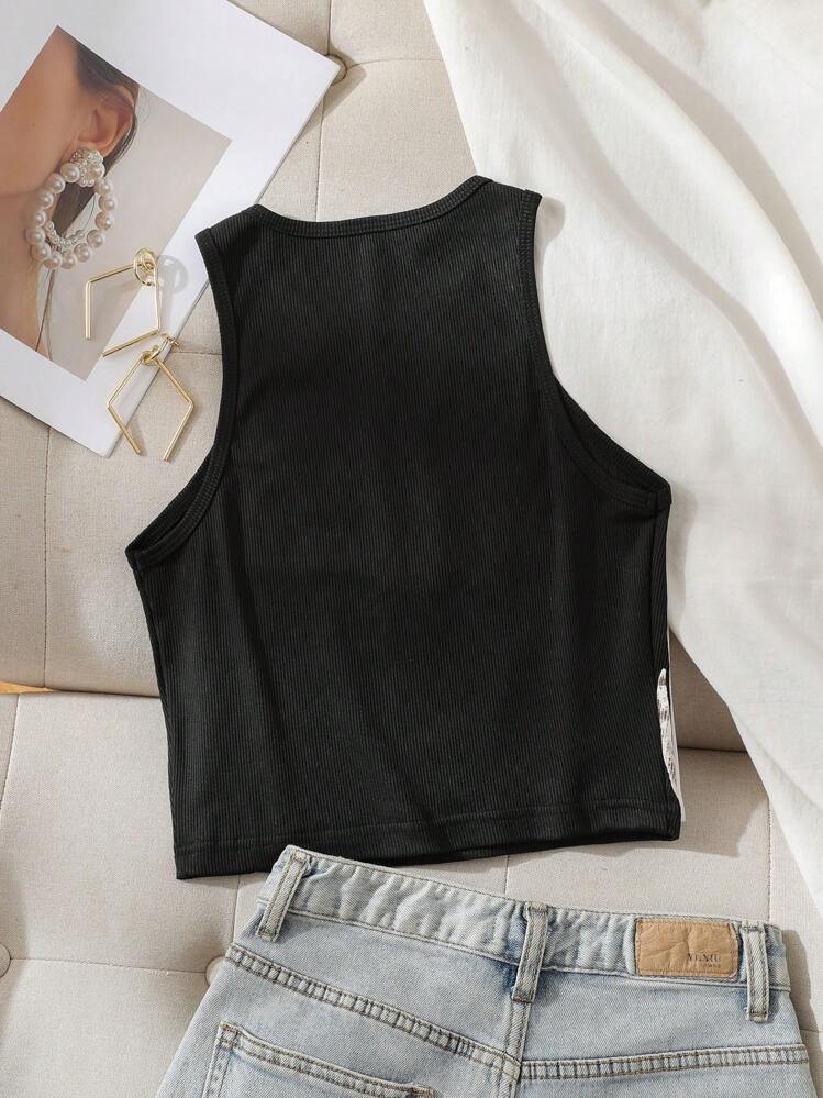 INAWLY Skeleton Print Tank Top Graphic Tees Women Tops - Black - View 2