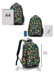 Boys Dinosaur Pattern Functional Backpack Polyester Patch Detail - Black - View 5