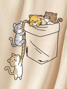 INAWLY 卡通图案 T 恤 图案 T 恤 女式上衣 - 卡其色 - 查看 3