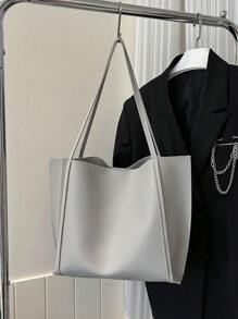 Fashionable Large Capacity Tote Bag, Casual Daily Use Personalized Versatile Tote Handbag For Women - Light Grey - View 2