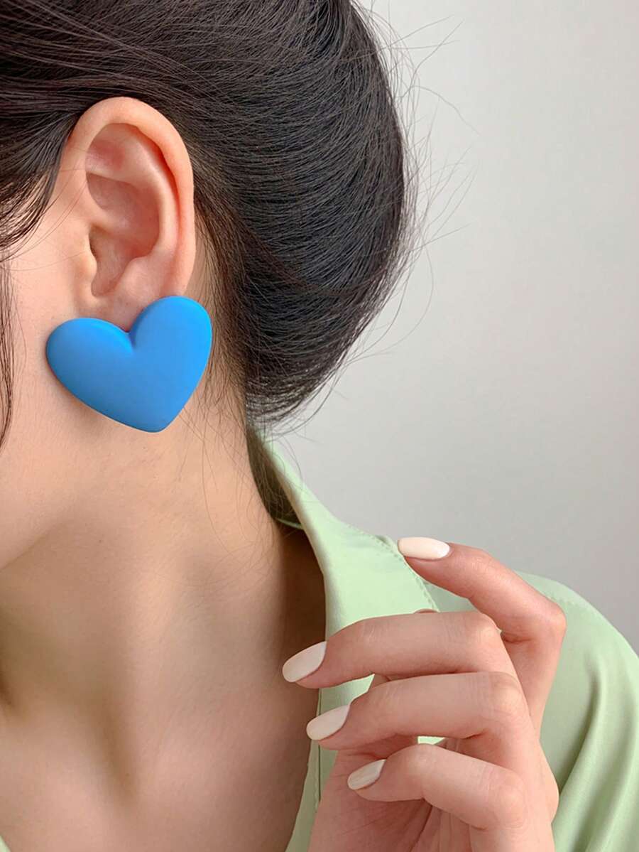 1對時尚心耳釘適合女士適用於度假 - 藍色 - 查看 1