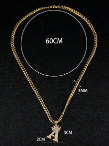 時尚流行男士方晶鋯石裝飾字母A和皇冠吊墜項鍊銅製珠寶禮物和時尚外觀 - 金黃色 - 查看 3