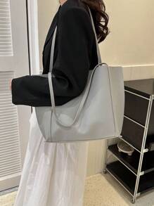 Fashionable Large Capacity Tote Bag, Casual Daily Use Personalized Versatile Tote Handbag For Women - Light Grey - View 7